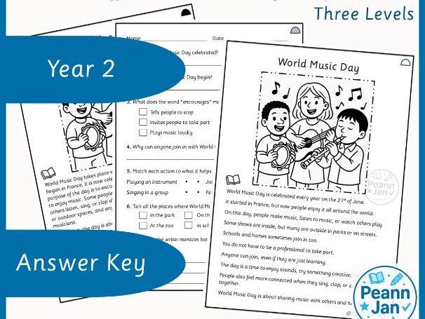 Year 2 Reading Comprehension - World Music Day